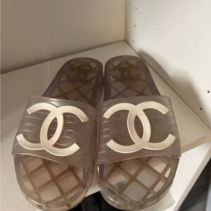Chanel Women's Transparent Slide Sandals - Cream Accents